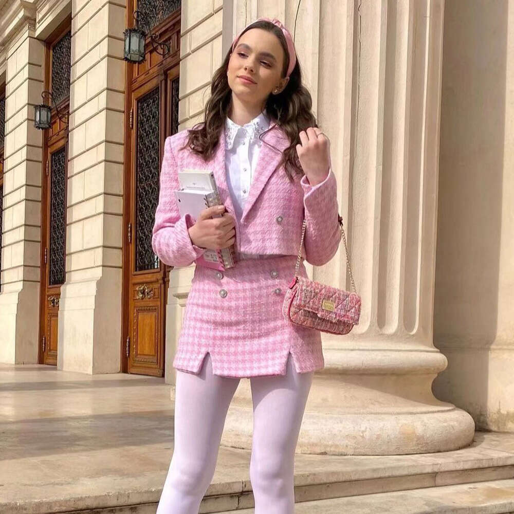 Spring Summer Women's Clothing 2023 New Houndstooth Texture Casual Short Blazer + Shorts Set