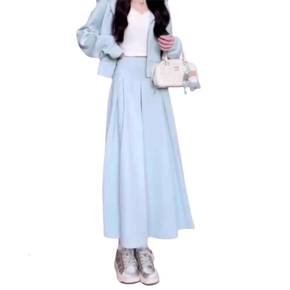 Spring and Outfit Matching Small Fragrance Korean Style Set Sweatshirt Half Women's Autumn Winter 2024 New Long Skirt