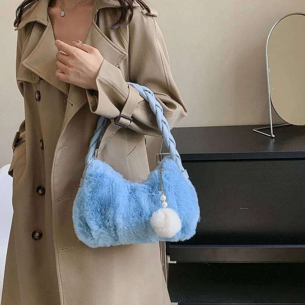 Autumn Winter for Women Plush Handbags Fur Clutch Purse Fluffy Shoulder Designer Furry Hobos Top Handle Bag