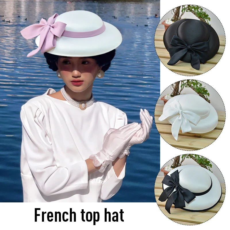 Women French Style Elegant Bucket Hat Retro Classic Bow Bridal Wedding Hats Headdress Fedoras Hats Dinner Party Church Hats 250730