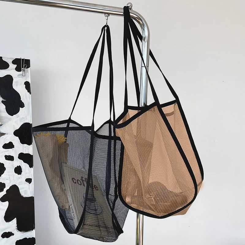 Fashion Large Capacity Handbag Mesh Hollow Out Design Beach Travel Bag for Women Single Shoulder Bag Female Shopper Totes G250729