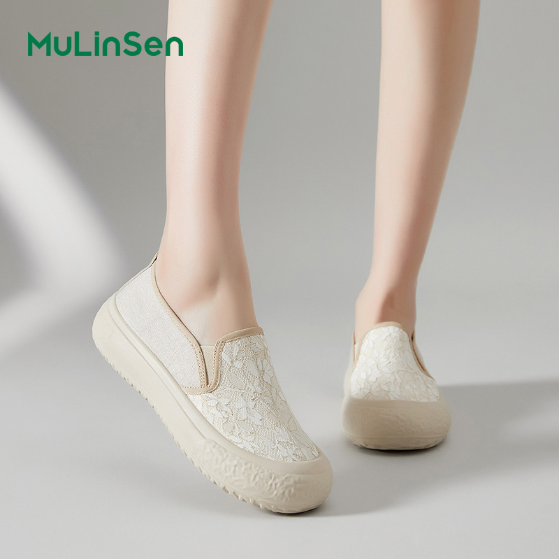 Mulinsen women's shoes 2025 new spring and summer breathable mesh sports thick bottom European station casual all-match toe sneakers