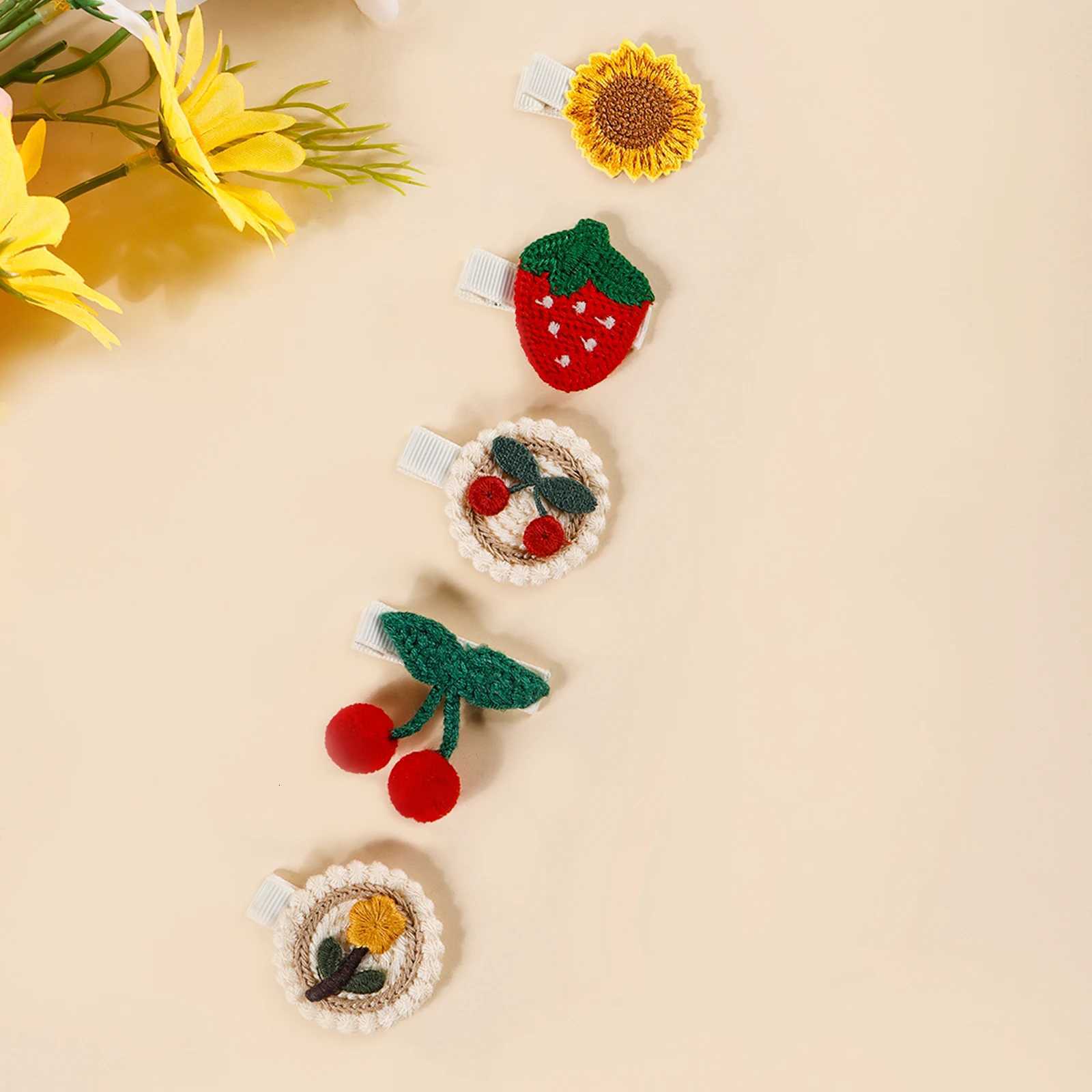 10Pcs Strawberry Cherry Sunflower Cloth Clip Baby Cute Combination Hairpin Childrens Hair Accessories For Taking Photos Outside R250730