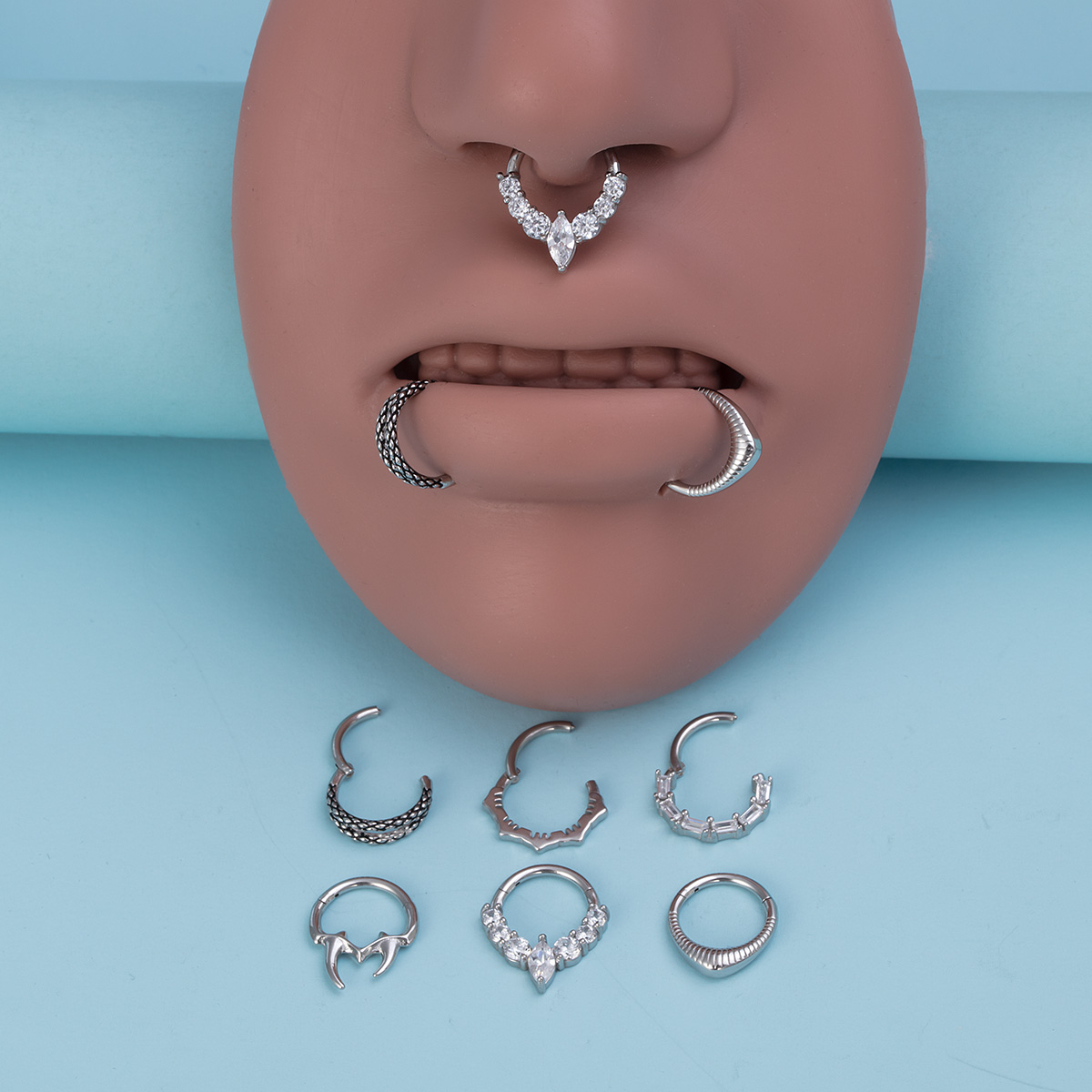 Fang Fang stainless steel zircon hinge nose ring, human puncture jewelry, ear bone ring wholesale