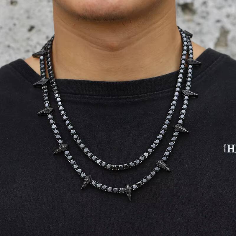 Black Moissanite 925 Sterling Silver Diamond Black Tennis Chain Tester Cuban Necklace Mens Cuban Chain Link Jewelry Customized