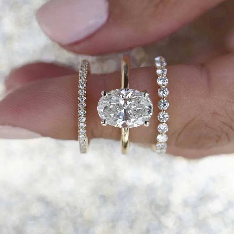 Dazzling Women Rings Gold Color Round White Stone Rings Party Set Accessories Gift y250730