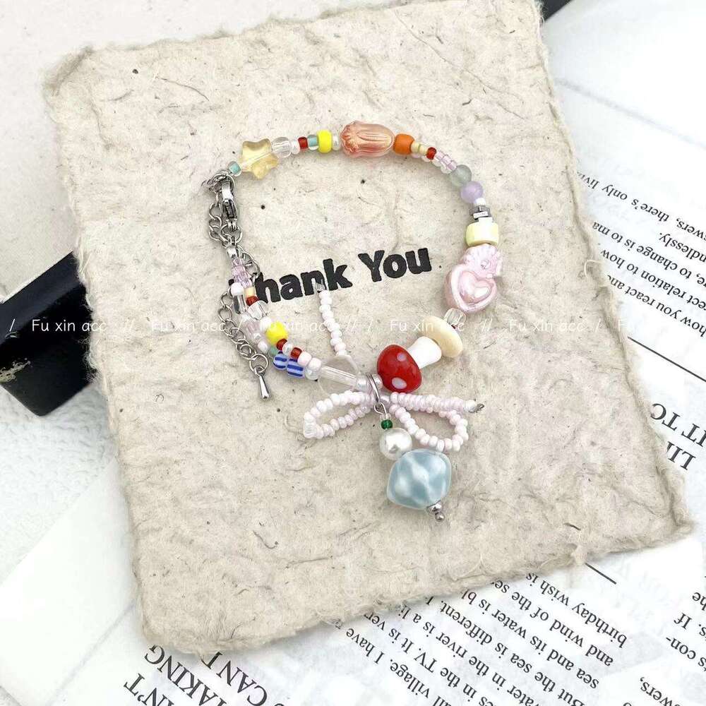 Summer Dopamine Colorful Beaded Unique Design Mushroom Bracelet Sweet Cute Jewelry f27