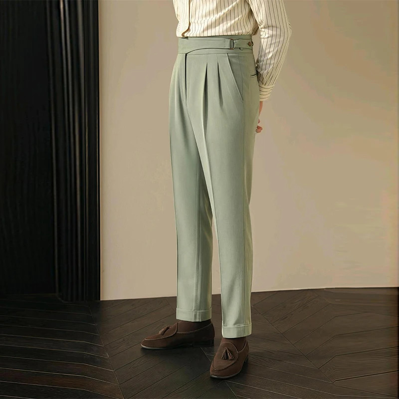 Mens Light y Fitting Well Draped Baggy Suit Pants Casual Buttondown Solid Color Straight Premium Elegant Dress 250731