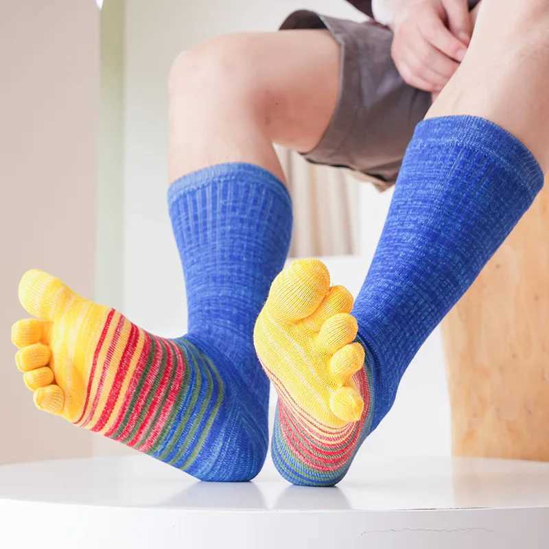 Man Long Toe Socks Plus Large Size Combed Cotton Colorful Striped Compression Sport Fitness Happy Funny 5 Finger Calf Socks Z250731
