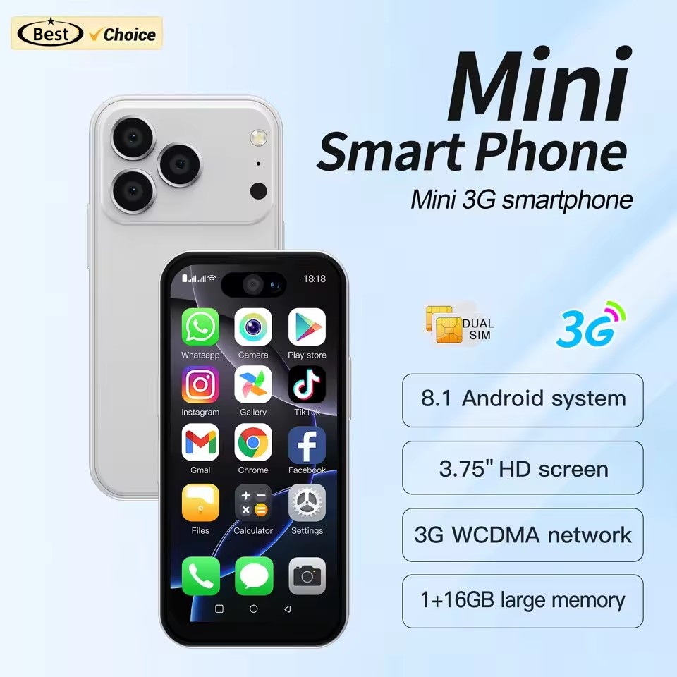 Supper Mini 17Pro Max 3G Small Smartphone Android System 1GB+16GB 2MP Camera Face ID Unlock 3.75" Display Mini Samrt Phones APP Downloud