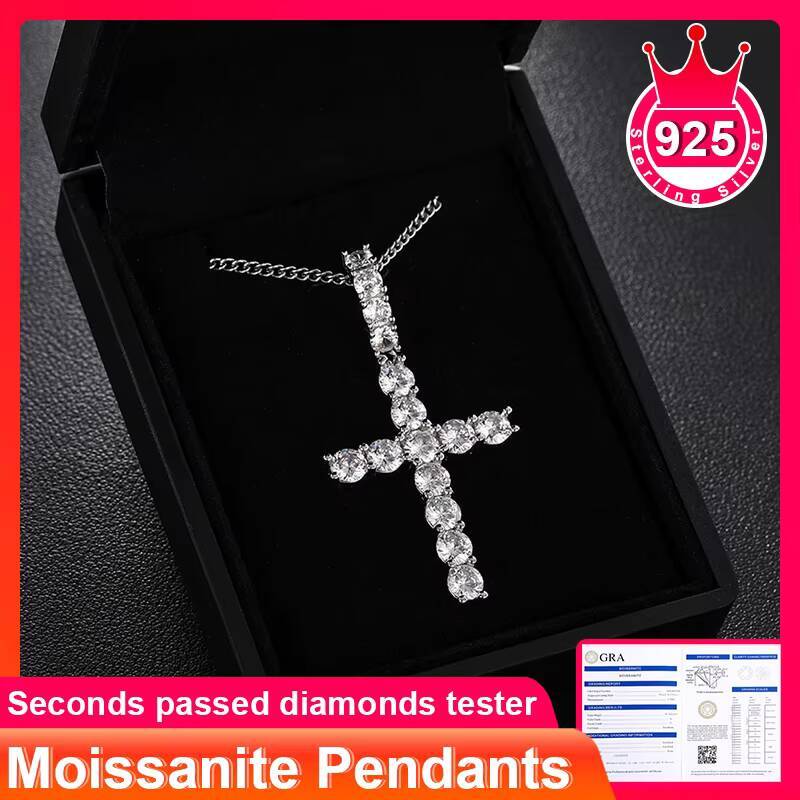 Luxury Christian Jewelry 18K Gold Plated 925 Sterling Silver VVS Moissanite Cross Pendant Necklace