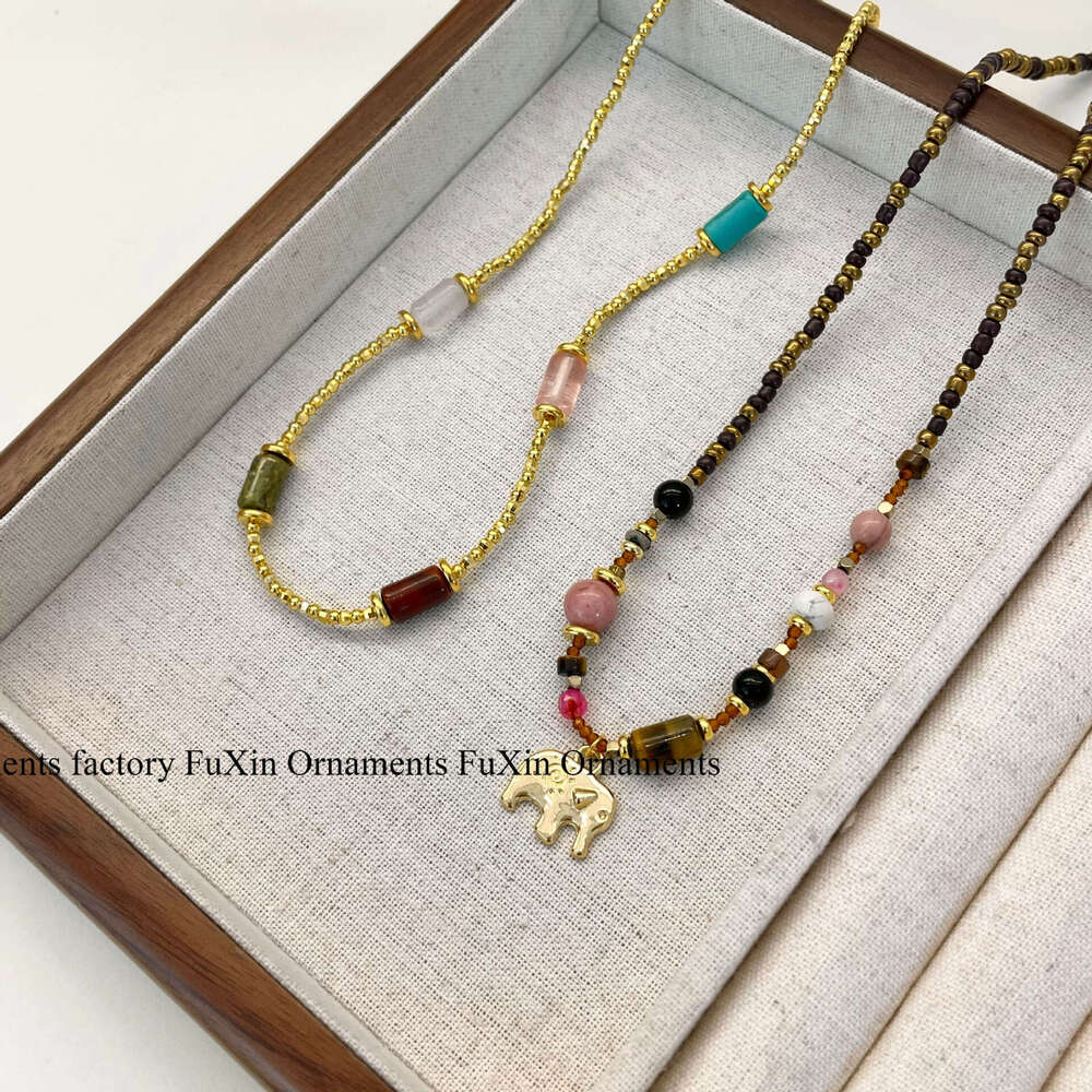 Colorful Cylinder Gold Disco Broken Sier Neverland Little Elephant Melad High-end Exquisite Beaded Necklace 087