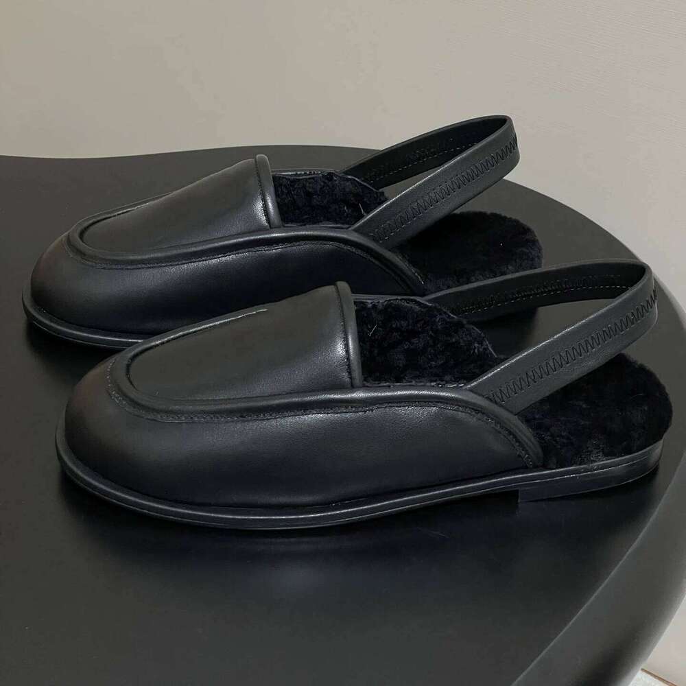 Women Size35-42 Genuine Leather Flats Slingbacks Natural Cow Suede Sandals Round Toe Designer Shoes Zapatillas De Mujer 27e