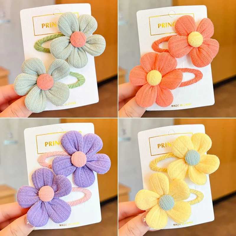 2-Piece SetChildrens Cute Fabric Flower Pair Clip Hair Accessories Girl Hairpin Temperament Clip Baby Headdress Wholesale R250730