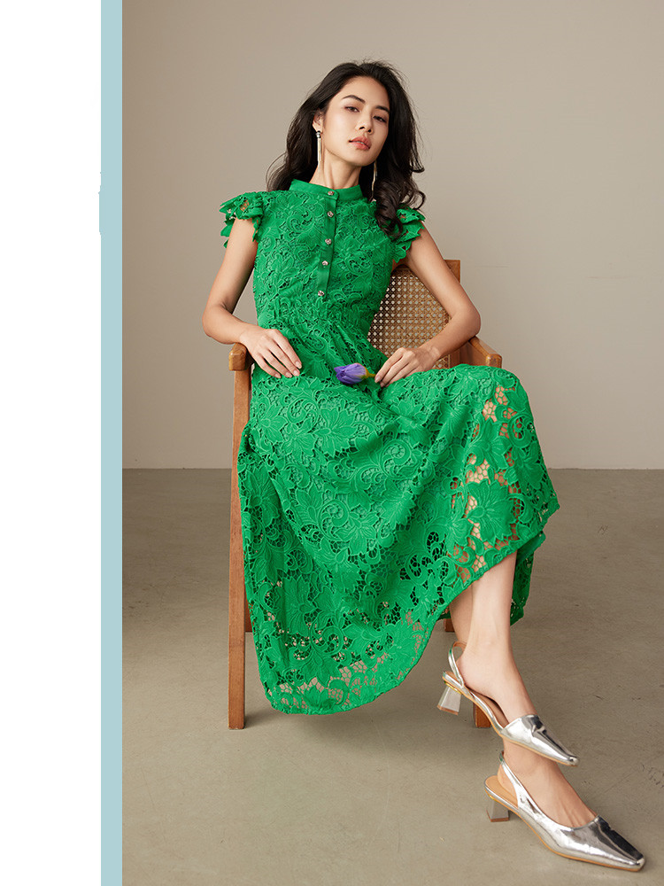 Women's Purple Lace Straight Long Skirt High Waist A-line Buttoned Elegant Water-Soluble Lace Skirt 6116433