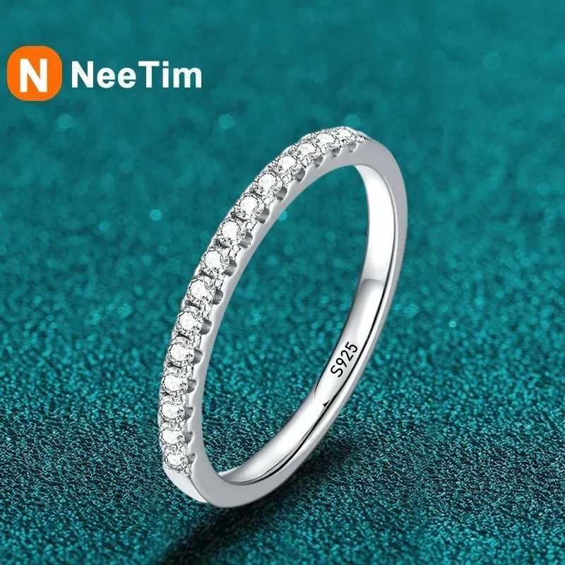 925 Sterling Silver Moissanite Ring with White Gold Plated Lab Diamond Eternity Band Engagement Wedding Rings for Women y250730
