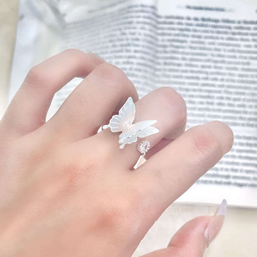 Korean Style Fresh Sweet Gradient Pink Blue Double Layer Open Butterfly for Women Light Luxury Niche Design High-end Sense Ring 69a