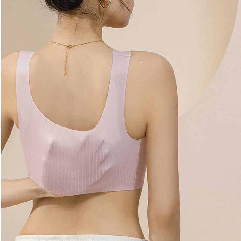 Comfortable One-piece Traceless Fixed Cup Womens Underwear Beautiful Back Sports Vest Sleep Large Size Bra Thin Z250730