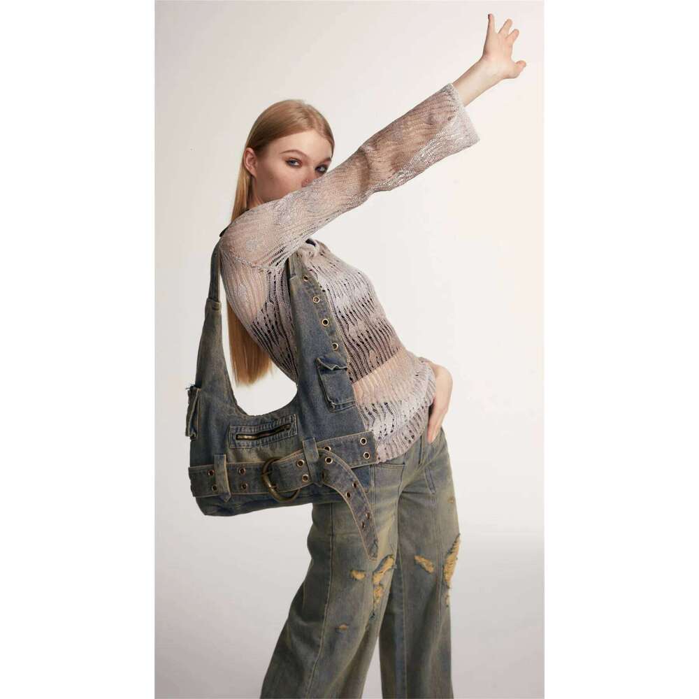 Large capacity Women handbag Fashion Denim Single female Shoulder Crossbody Bag Casual Rivets ladies big Totes Armpit bag