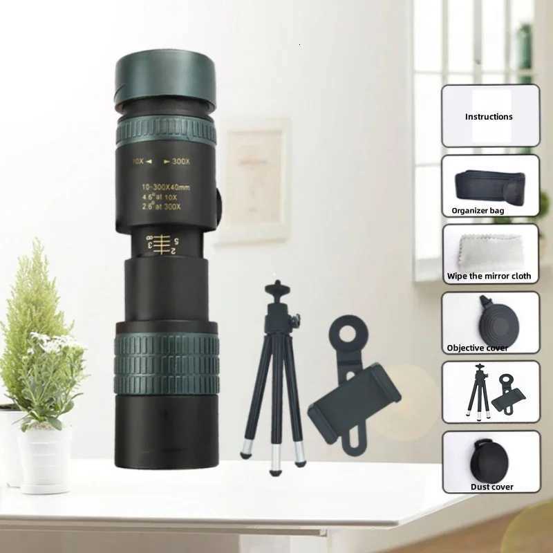 10-300x40 Zoom Telescope HD Portable Strong Binoculars Long Range Professional Monocular BAK4-Prisms For Hunting Camping R250730