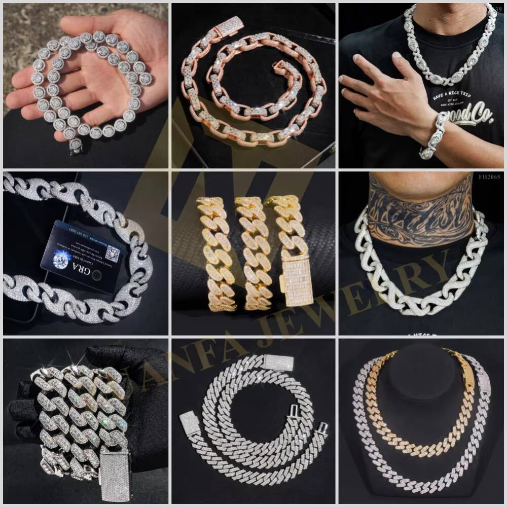 Wholesale Price Hip Hop Men Cuban Necklace Two Tone 925 Silver 10MM Iced Out Moissanite Cuban Link Chain Rock Jewelry