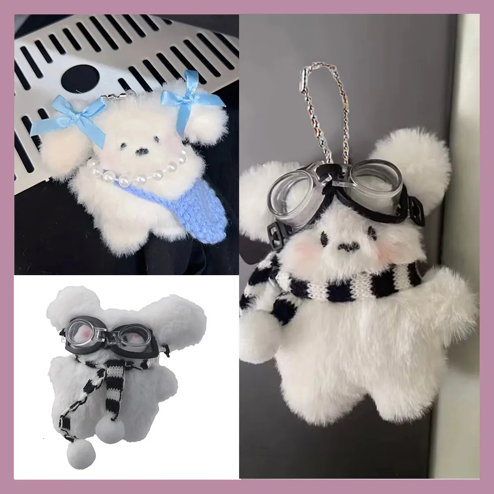 Creative Keychains Charm Cute INS Little Milk Dog Keychain For Bags Plush Bag Pendant Girls Heart Doll Keyring Jewelry Gifts 250730