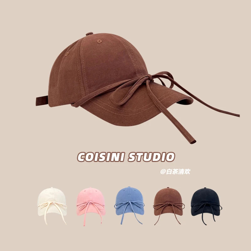 Sweet Bow Strap Baseball Caps Men Spring and Summer Sunscreen Korean Version Casual Versatile Cute Womens Hats 250730