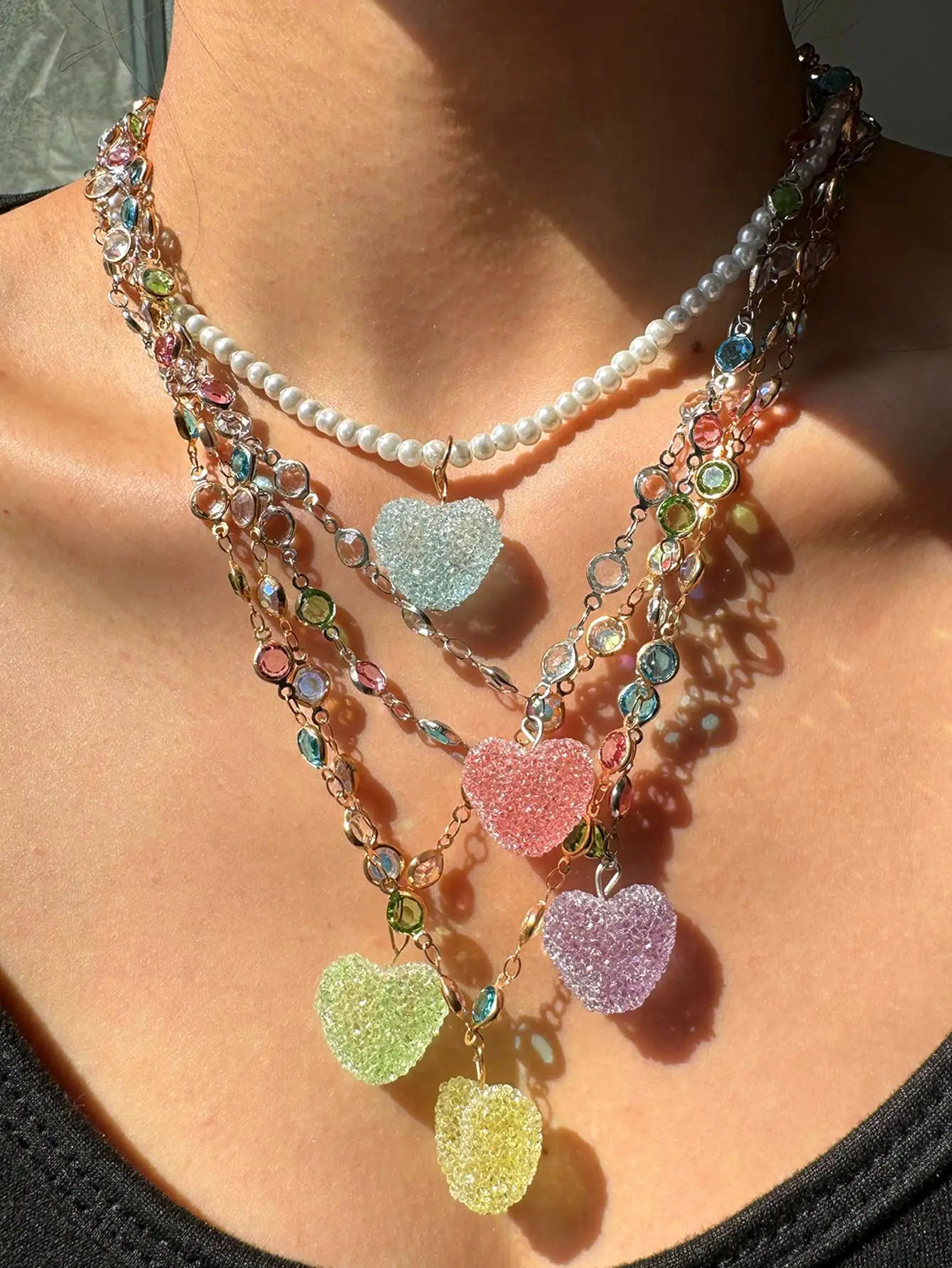 HangZhi Cute Colorful Heart Bear Resin Candy Necklace Fashion Personality Charms Summer Jewelry for Women in 250729