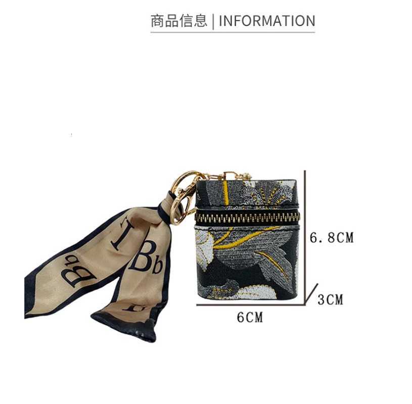 Mini Embroidered Earphone Case For AirPods 4 3 2 Pro 2 Coin Purse Keychain Portable Storage Bag Earphone Protective Case Y250731