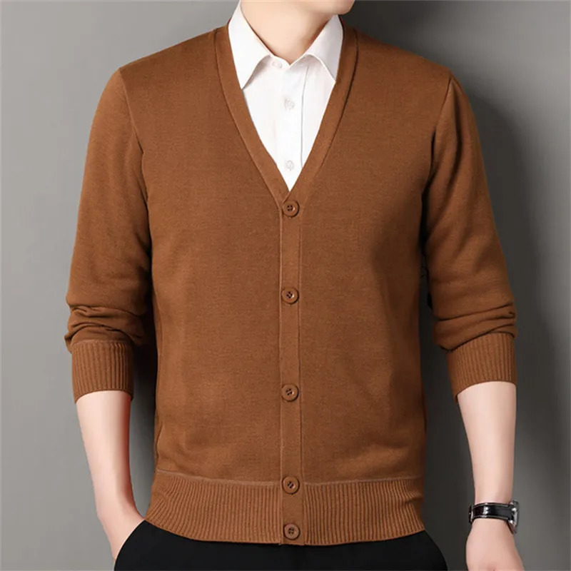 Autumn Winter Mens Casual Knit Cardigan Solid Color Slim Fit Fashion VNeck Knitted Sweatercoat Men Fleece Warm Sweater Jackets 250731