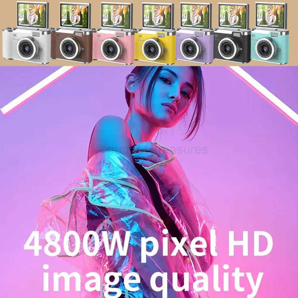 4K Digital Camera 48MP CCD 180 8X Zoom Portable Flip Screen Selfie with 32G Card Clear Shots for Daily Travel Use Easy M250731