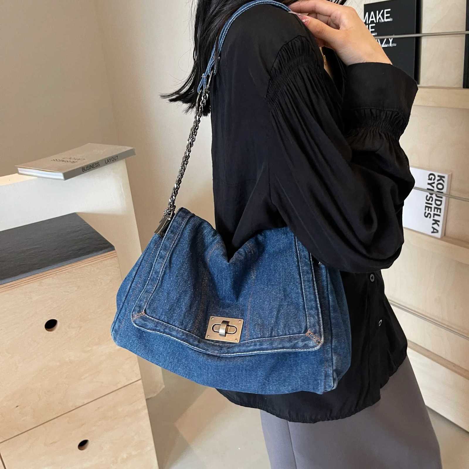 Denim bag women 2025 New fashion casual shoulder bags large capacity Tote Bag class commuting crossbody Bags for women bolsa sac Y250730