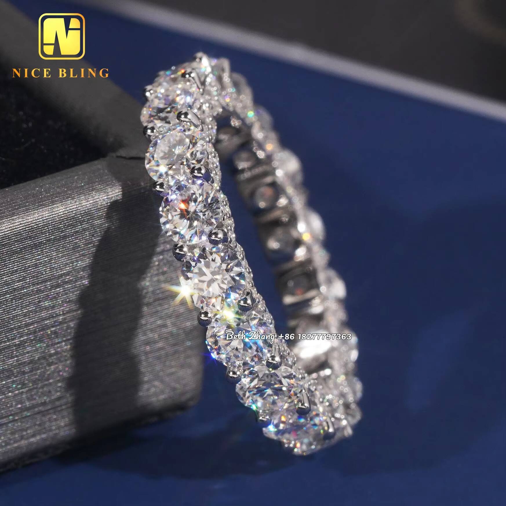 Luxury Moissanite Engagement Rings Iced Out 4MM Diamond Tennis Rings 925 Silver Wedding Bands With Side Stones