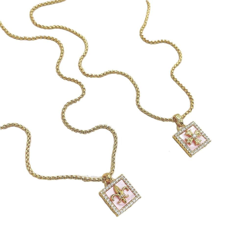 Italian Buccellino Style Handmade Brushed Cross Pendant Fashion Light High-end Inlaid Dia Pink Pearl Necklace for Women 73d