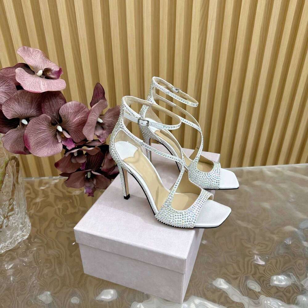 Women Size35-42 Genuine Leather Crystal Sandals Super High Heels Pumps Wedding Designer Shoes Zapatillas De Mujer 522