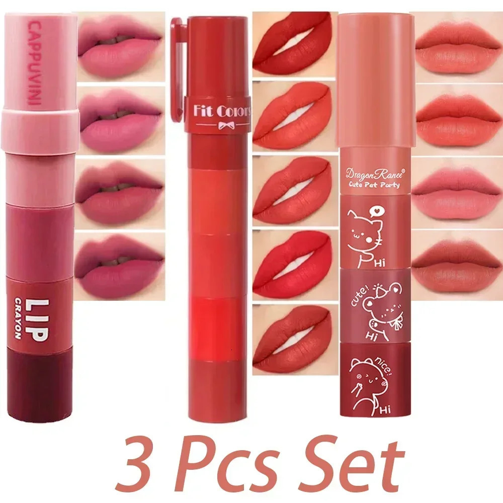 4 in 1 Cute Matte Lipstick Crayon Kit Combo Purple Lip Tint Velvet Sexy Moisturizing Lipstick Pen Waterproof Lasting Lip Makeup 250730