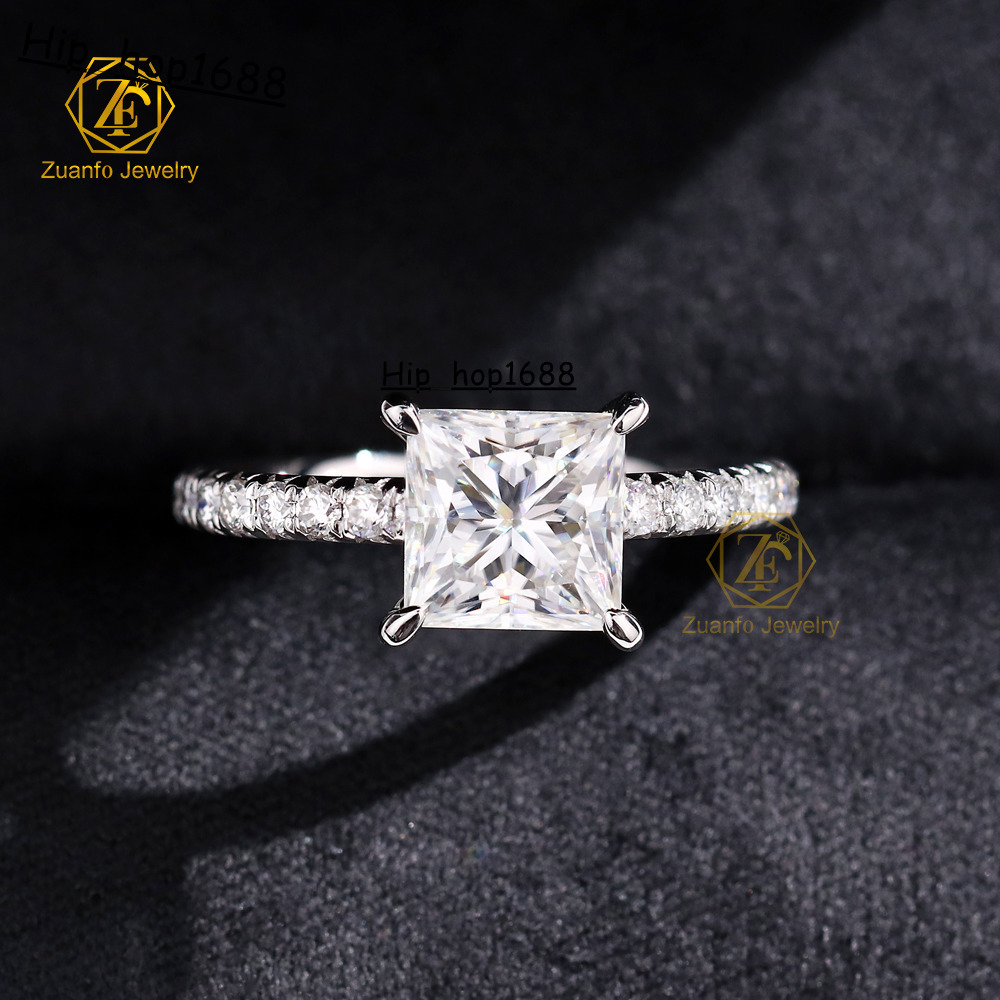 New Trendy Custom 14k Solid Gold 1.5CT 6*6mm Princess Cut Moissanite Diamond Ring for Womens Wedding Engagement
