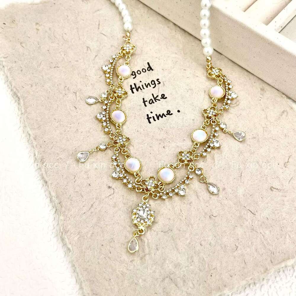 Sarah Phil Matte Pink Blue Iridescent Pearl Water Drop Necklace Light Fashion Versatile Choker Niche Design Jewelry 5a8