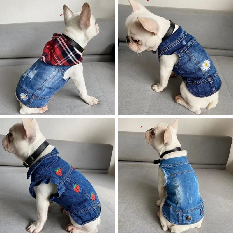 Pet Clothes Denim Dog Costume Summer Cowboy Vest Daisy Shirt Jeans Jacket Puppy Clothing for Chihuahua Yorkies 250729