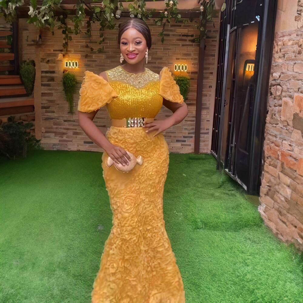 Womens Dress Luxury Three-Dimensional Embroidery Off-Shoulder Mesh Sequin Rhinestone Belted Evening Gown 240226