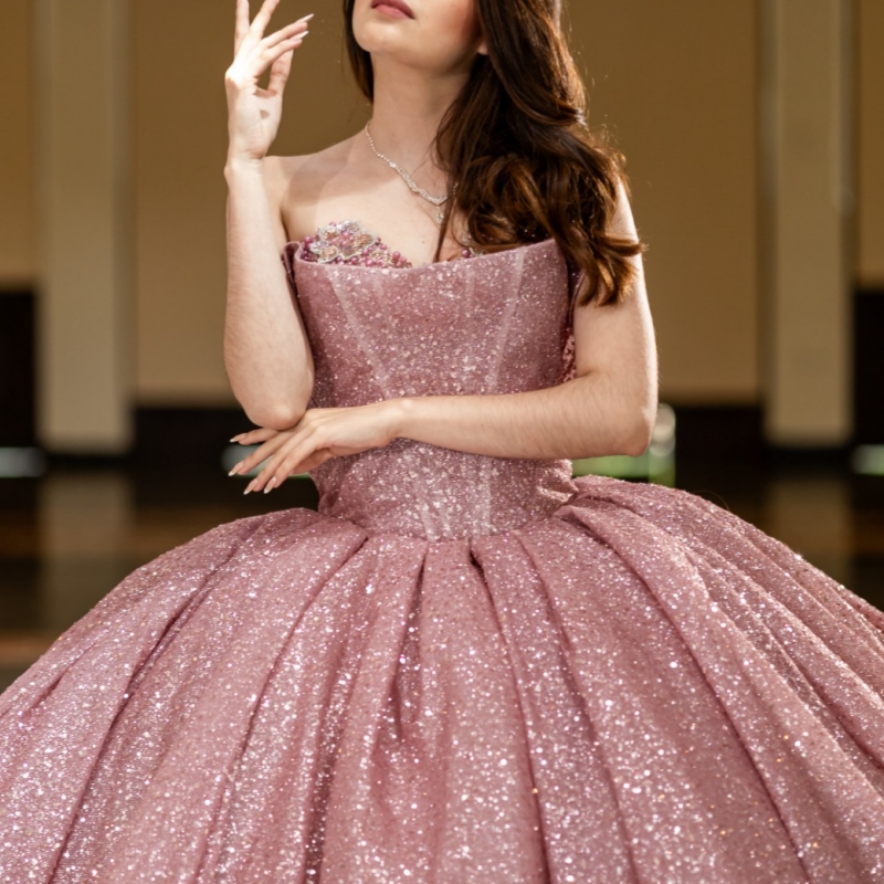 Pink Shiny Quinceanera Dresses Off The Shoulder Beading Crystal Tull Corset Ball Gown Vestidos De 15 Anos Sweet 16 Dress