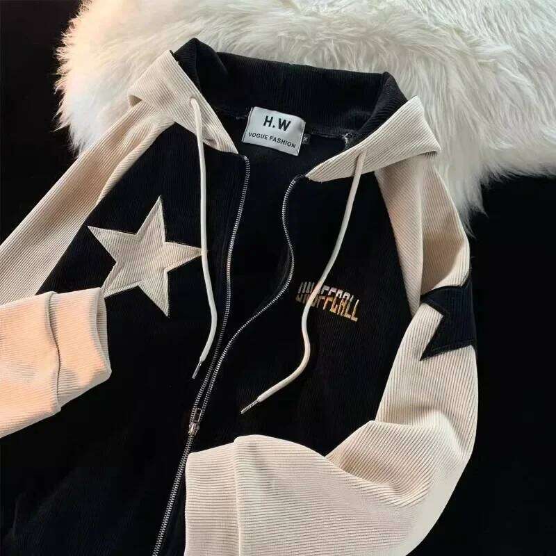 Designer Clothing 2025 American Retro Patch Star Corduroy Jacket For Men And Women Y2k Streetwear Gothic Street Fashion Relaxed Lazy Cardigan Sweater