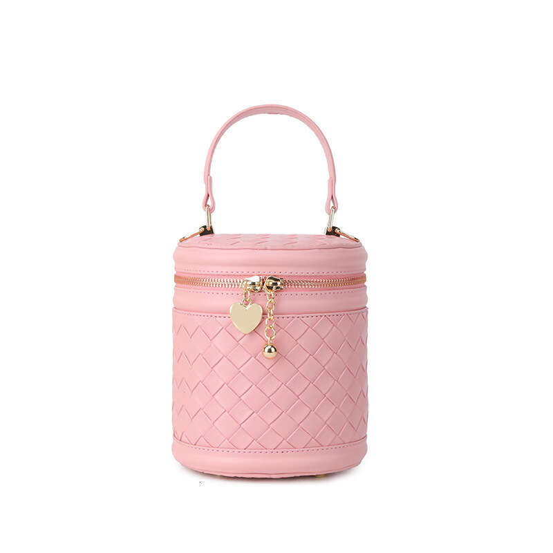 Women Woven Cylinder Trendy Fashion Handheld Commute Single Shoulder Crossbody Mini Bucket Bag