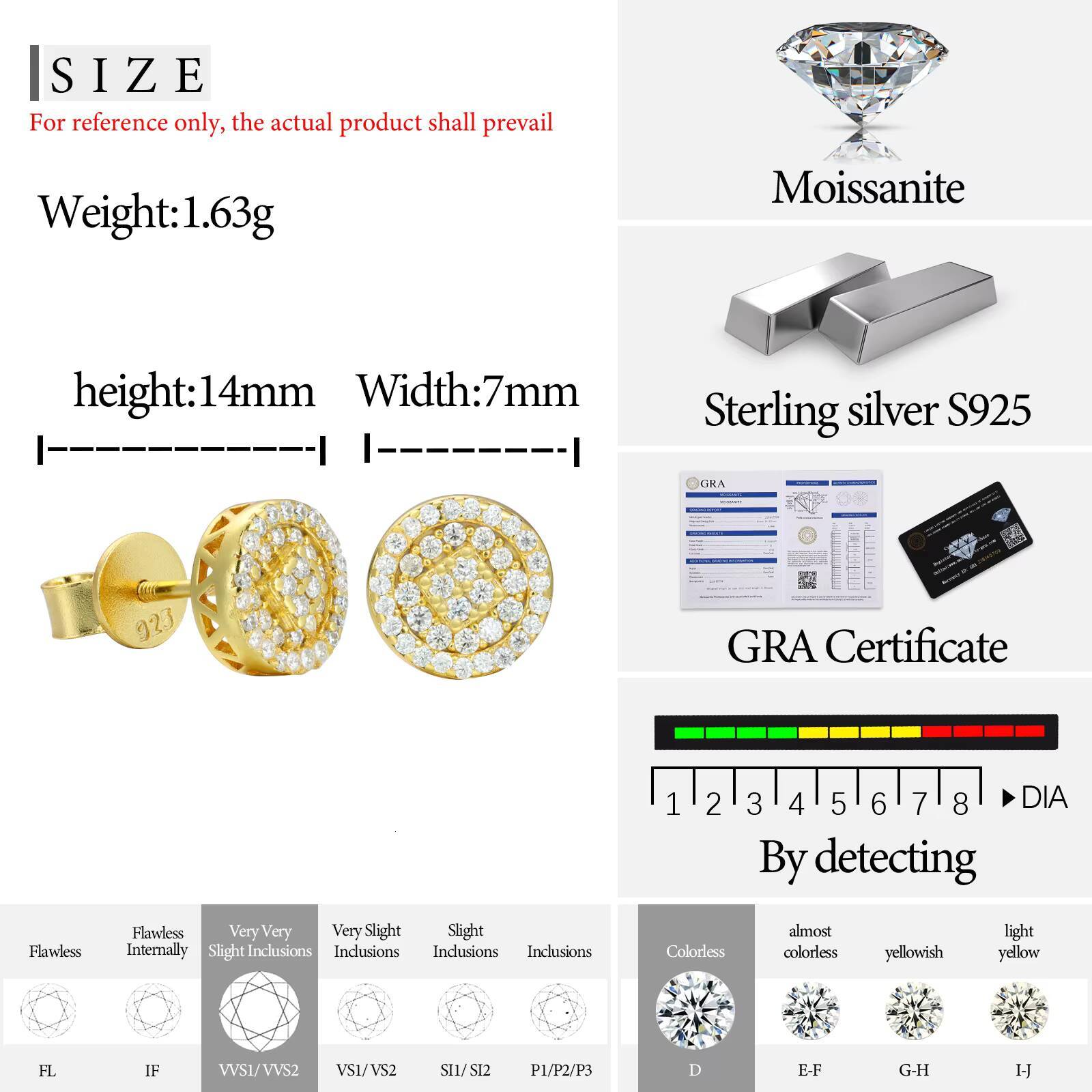 Wholesale Fashion Jewelry Gold Plated 925 Sterling Silver Micro Paved VVS Moissanite Diamond Circle Stud Earring for Men