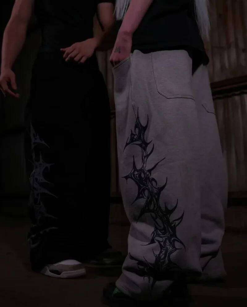 Y2K Gothic Retro Haruku Printing Loose Elastic Waist Cotton Straight Pants Hip-Hop Casual Joker Street Wear For Men and Women