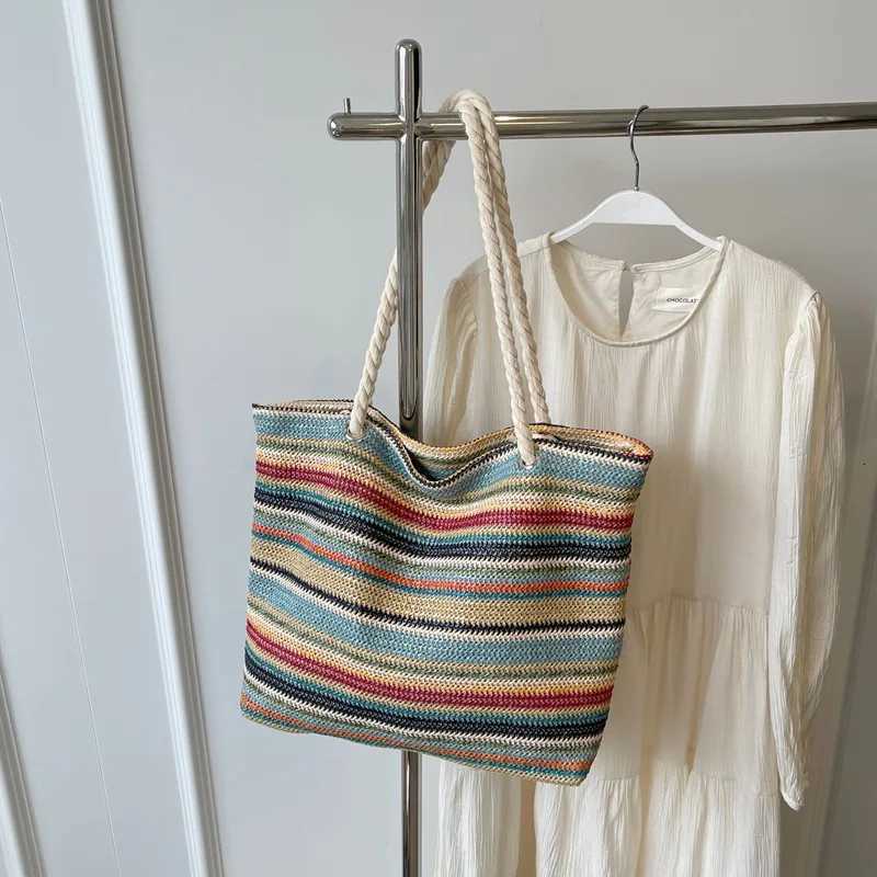 Ethnic bluegrass woven colorful stripes niche single-shoulder portable commuter fashion bag Y250730