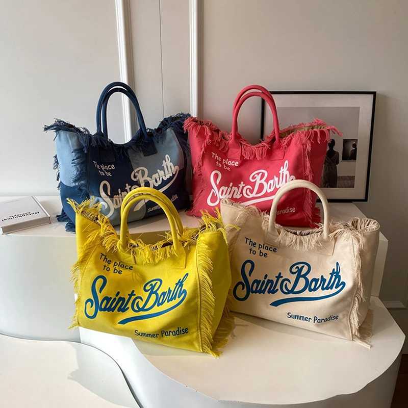 Fashion Denim Printed Tote Bag Large Capacity Shoulder Commuter Bags Handmade Tassel Canvas Summer Beach Womens Bag G250729