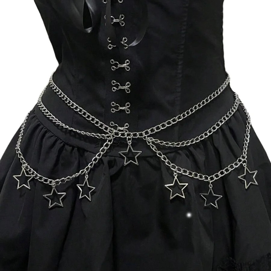 Punk Goth Steam Five-Pointed Star Waist ChainJK Accessory Skirt ChainSubculture Waist BeltY2K 250729