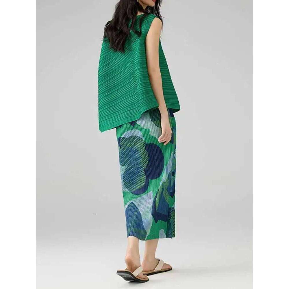 Pleated Clothes Summer New Elegant Temperament Slit Printed Half Slim Fit Versatile A-line Skirt 2DB2687