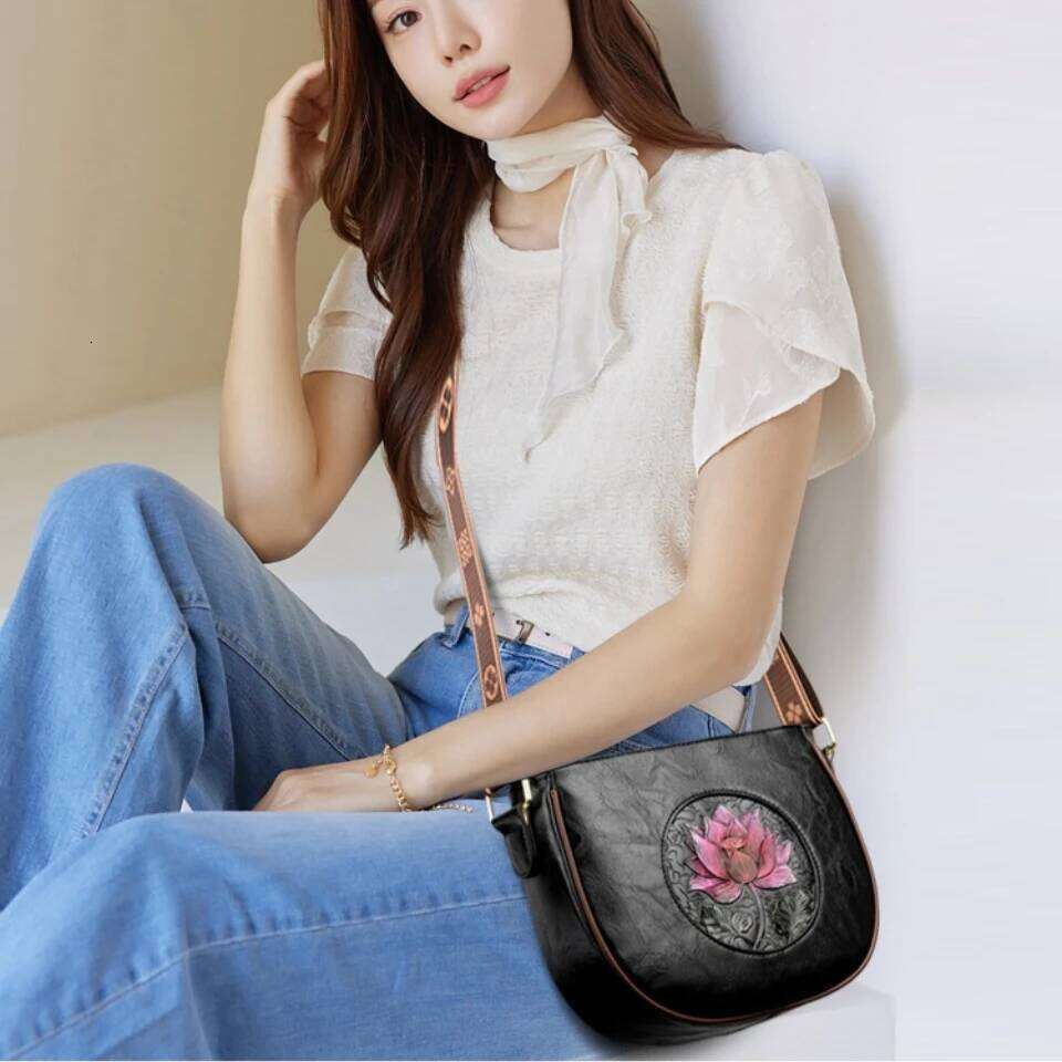 Flower Handbag Designer Leather Shoulder Messenger Crossbody Bags for Women Mother Sac A Main with Wide Strapluxury bag tote bag